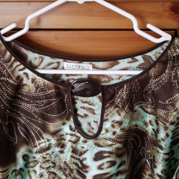 Brown and aqua cheetah print blouse - Picture 2 of 7